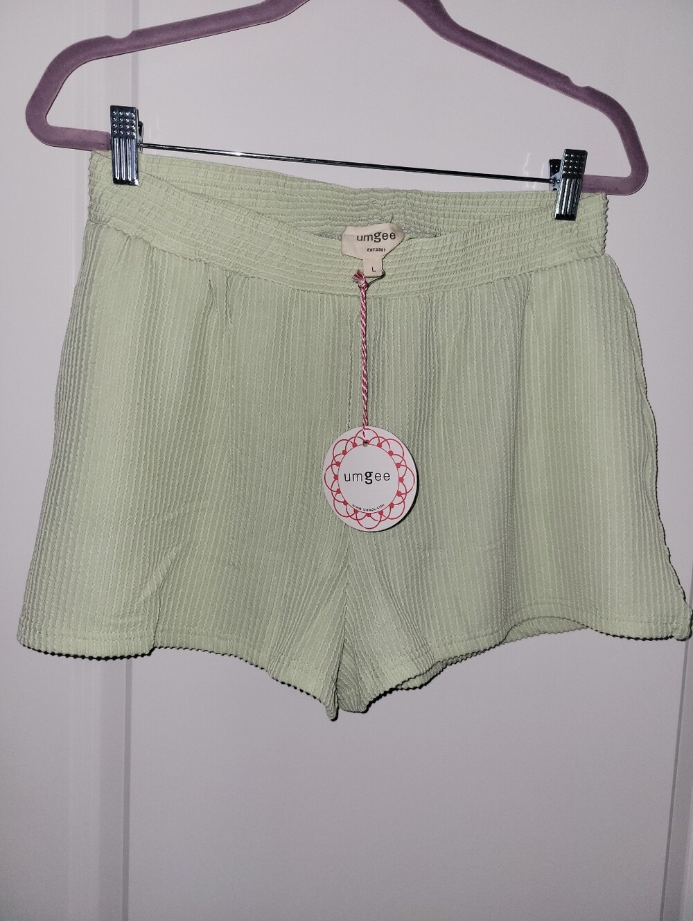 Umgee Pastel Green Melon Ribbed Elastic Waist Shorts